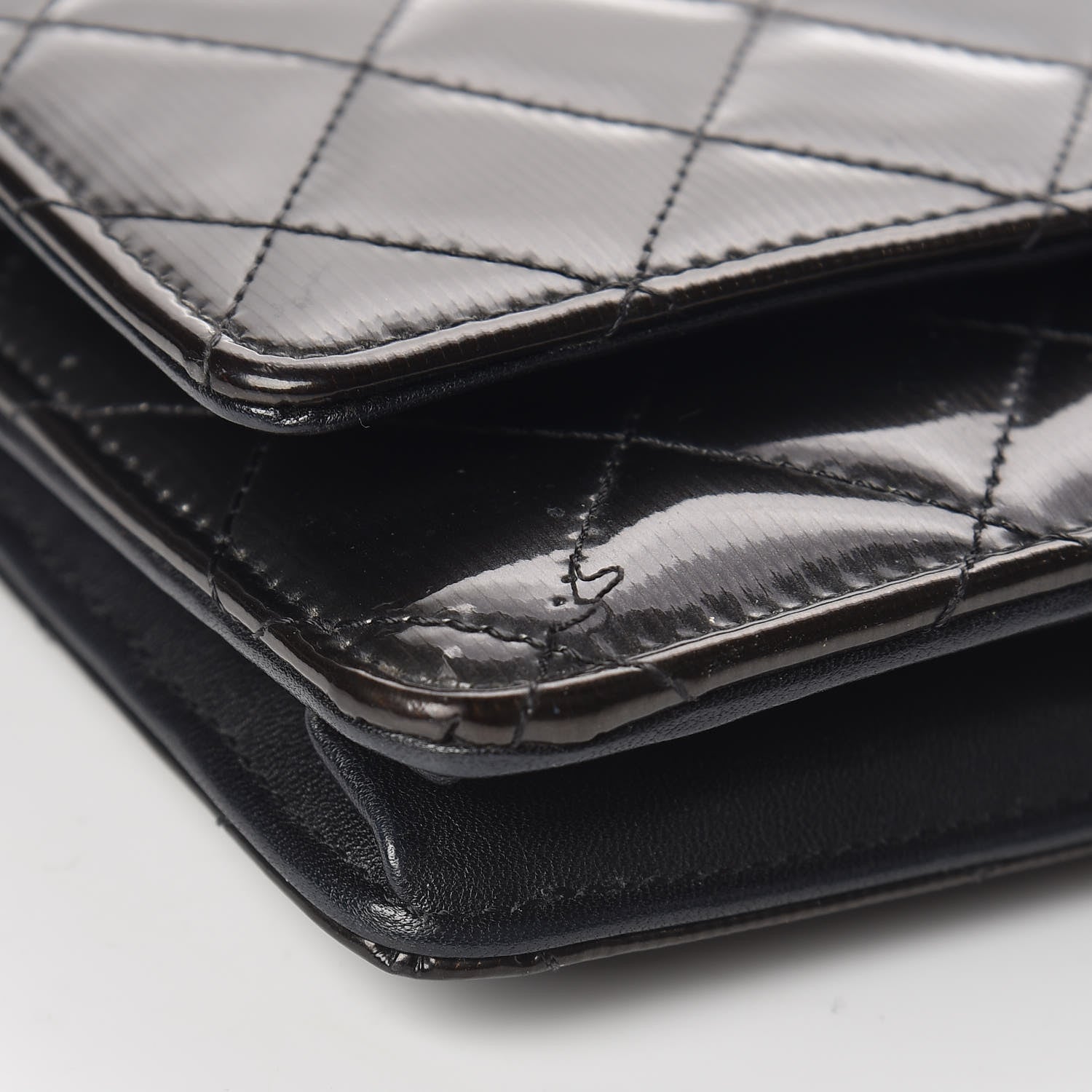 Chanel Striated Patent Quilted Wallet on Chain WOC Black 8 of 16