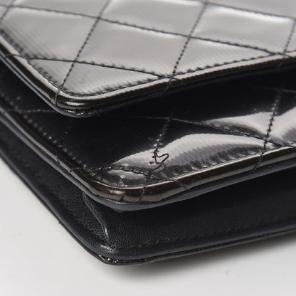 Chanel Striated Patent Quilted Wallet on Chain WOC Black 8 of 16