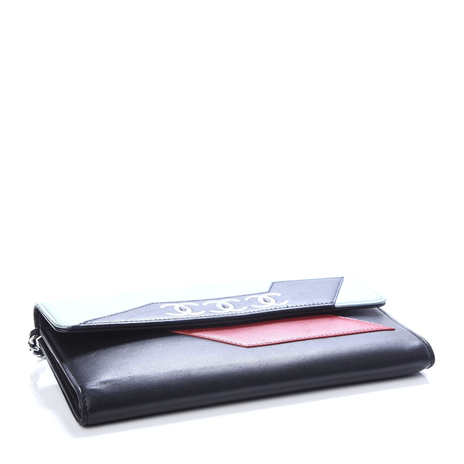 Chanel Lambskin Airlines Wallet On Chain WOC Blue Black Red 4 of 11