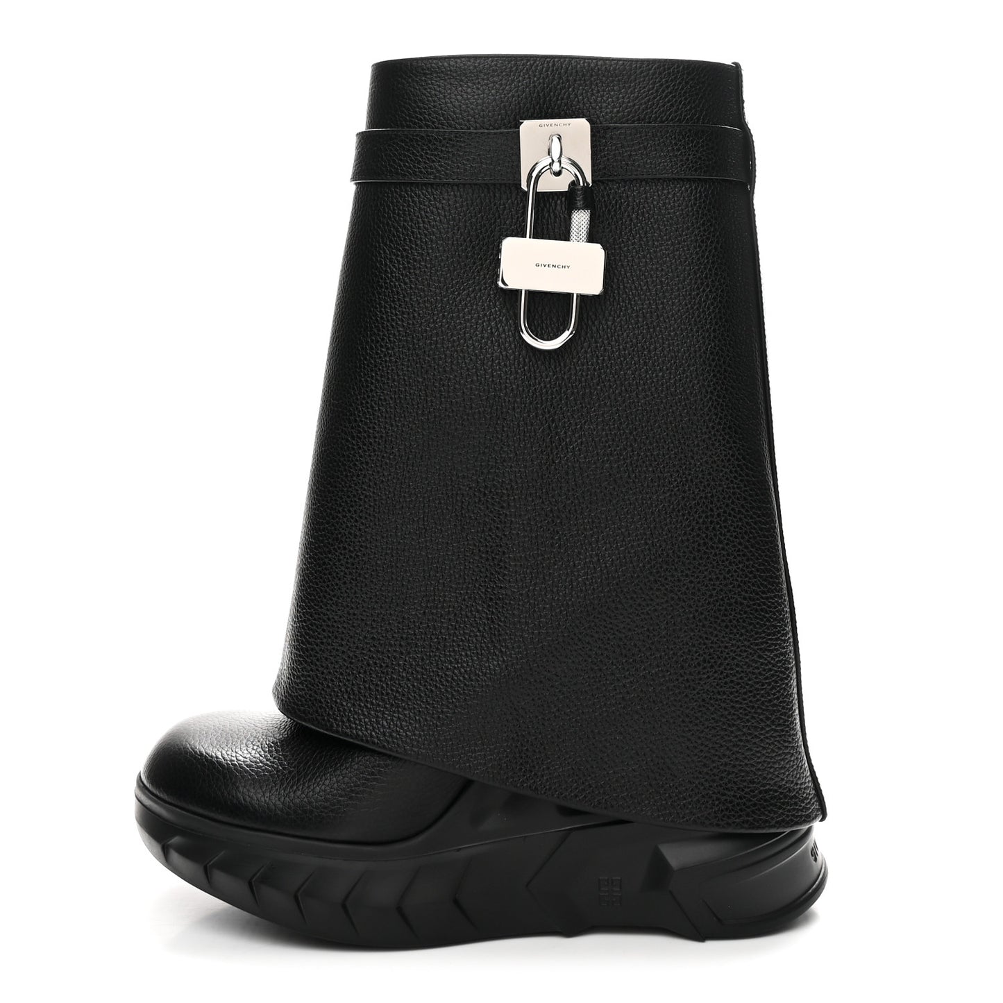 Grained Calfskin Shark Lock Biker Ankle Boots 38 Black