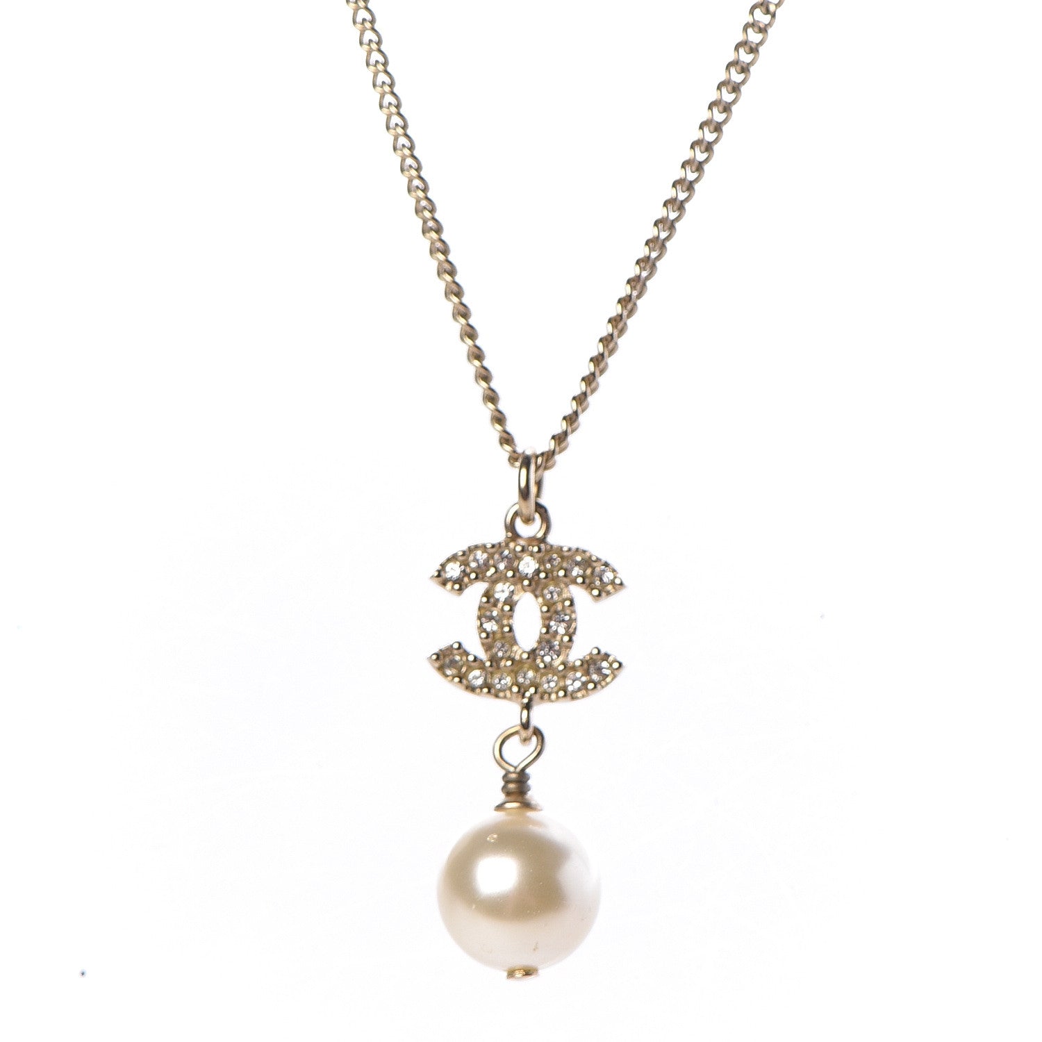 Chanel Crystal Pearl CC Drop Necklace Gold 4 of 6