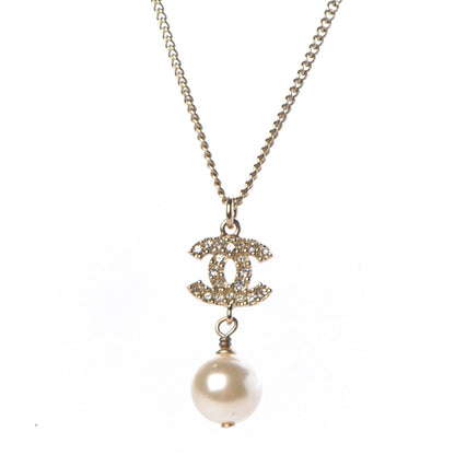Chanel Crystal Pearl CC Drop Necklace Gold 4 of 6