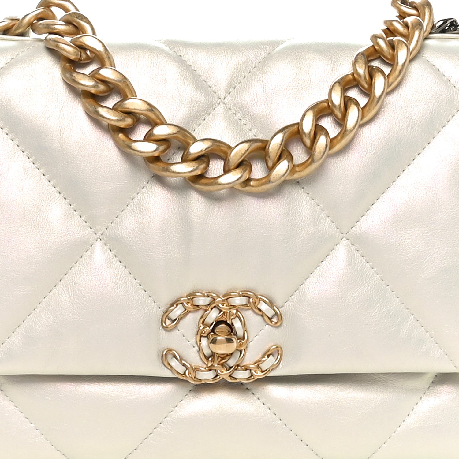 Chanel Iridescent Calfskin Quilted Large Chanel 19 Flap White 8 of 10
