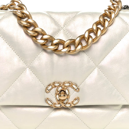 Chanel Iridescent Calfskin Quilted Large Chanel 19 Flap White 8 of 10