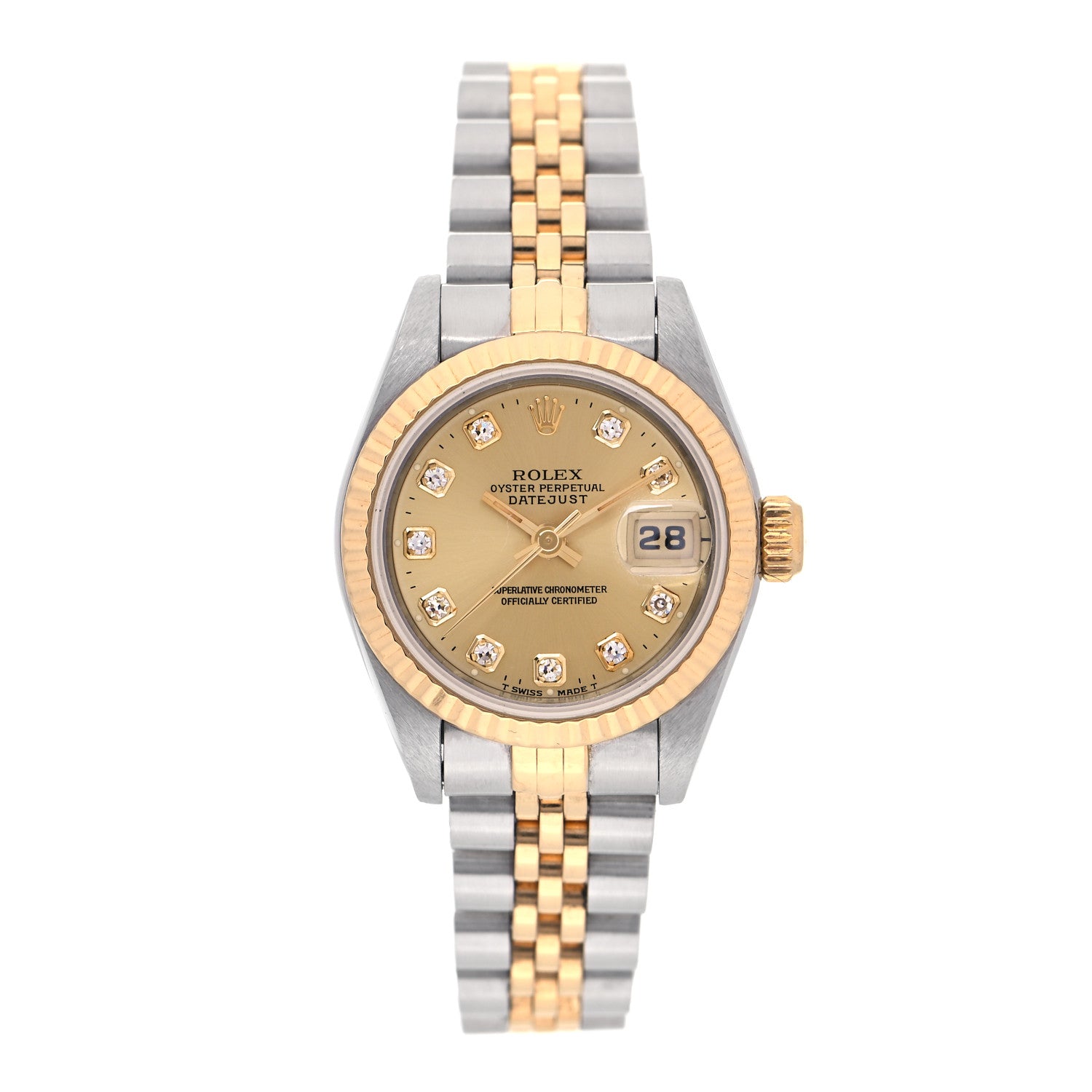 Rolex Stainless Steel 18K Yellow Gold Diamond 26mm Oyster Perpetual Datejust Watch Champagne 69173 1 of 5