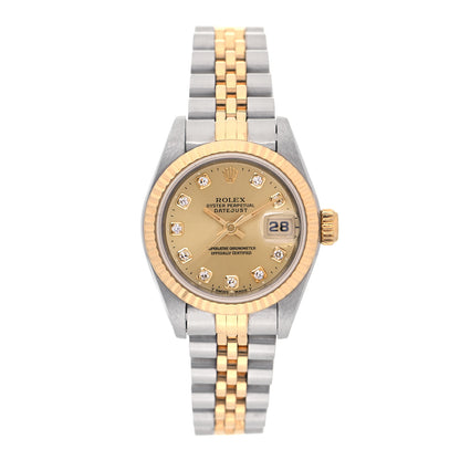 Rolex Stainless Steel 18K Yellow Gold Diamond 26mm Oyster Perpetual Datejust Watch Champagne 69173 1 of 5