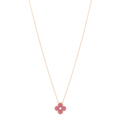 Van Cleef & Arpels 18K Rose Gold Diamond Rhodonite Vintage Alhambra Pendant Necklace 1 of 6