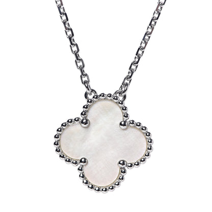 Van Cleef & Arpels 18K White Gold Mother of Pearl Vintage Alhambra Pendant Necklace 4 of 6