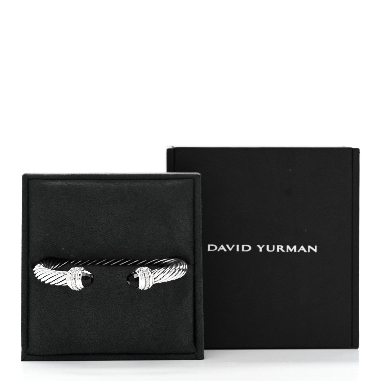 David Yurman Sterling Silver Diamond Black Onyx 7mm Cable Classics Bracelet 4 of 4