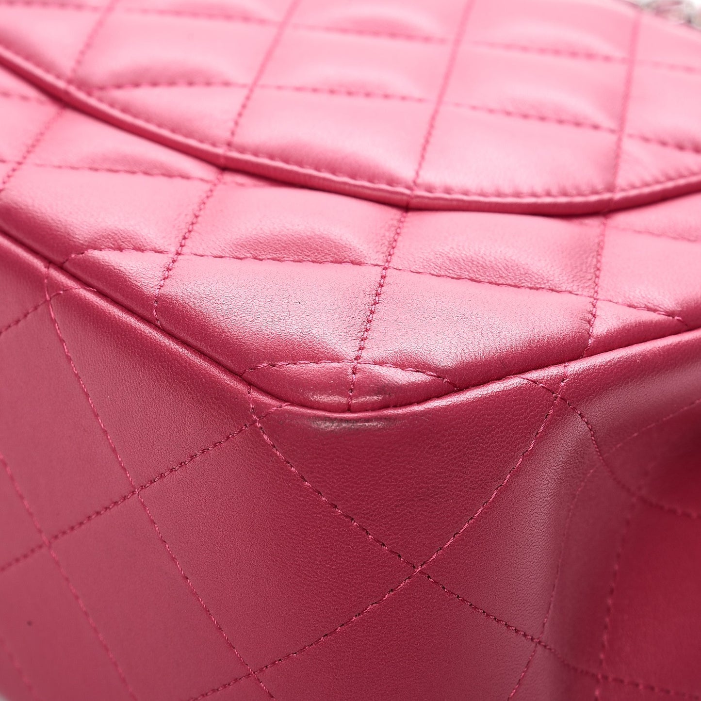 Lambskin Quilted Jumbo Double Flap Dark Pink