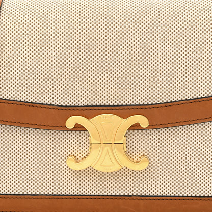 Celine Textile Natural Calfskin Medium Triomphe Bag White Tan 10 of 12