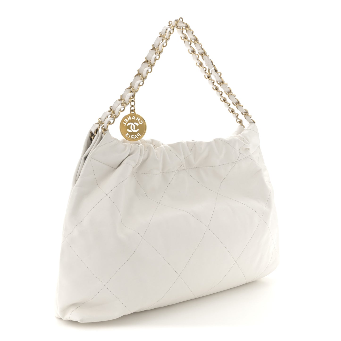 Shiny Calfskin Quilted Chanel 22 East West White