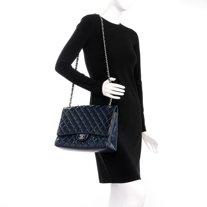 Chanel Lambskin Quilted Maxi Single Flap Navy 2 of 16