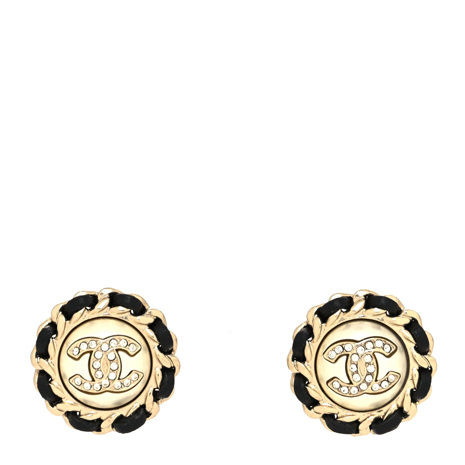 Chanel Pearl Crystal Lambskin CC Earrings Gold Black 1 of 4