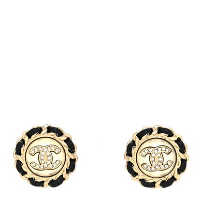 Chanel Pearl Crystal Lambskin CC Earrings Gold Black 1 of 4