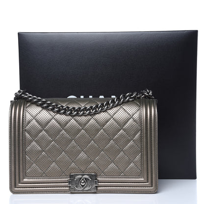 Chanel Metallic Lambskin Perforated New Medium Boy Flap Dark Silver 11 of 11