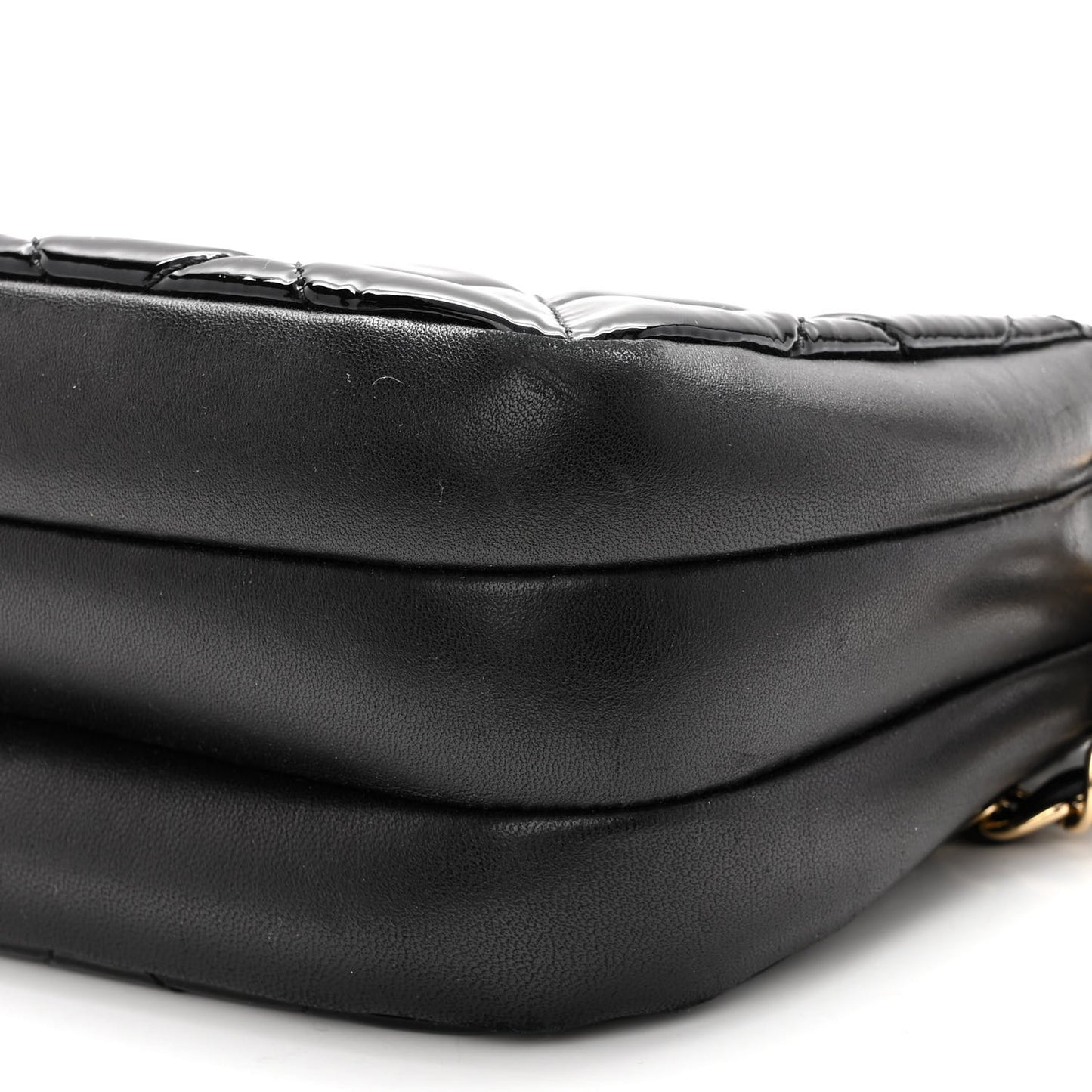 Patent Quilted Crown CC Double Zip Bag Black