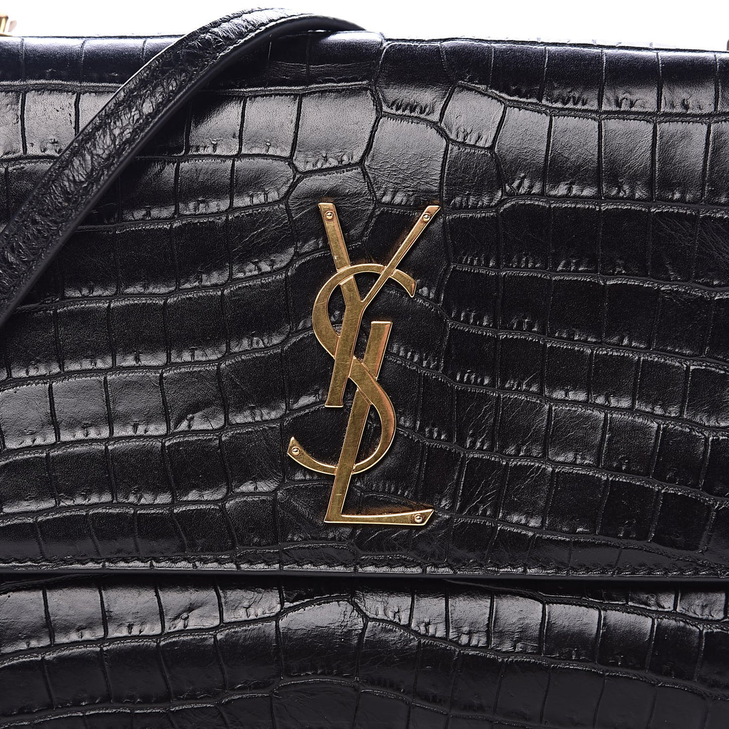Calfskin Crocodile Embossed Small Monogram Sunset Black