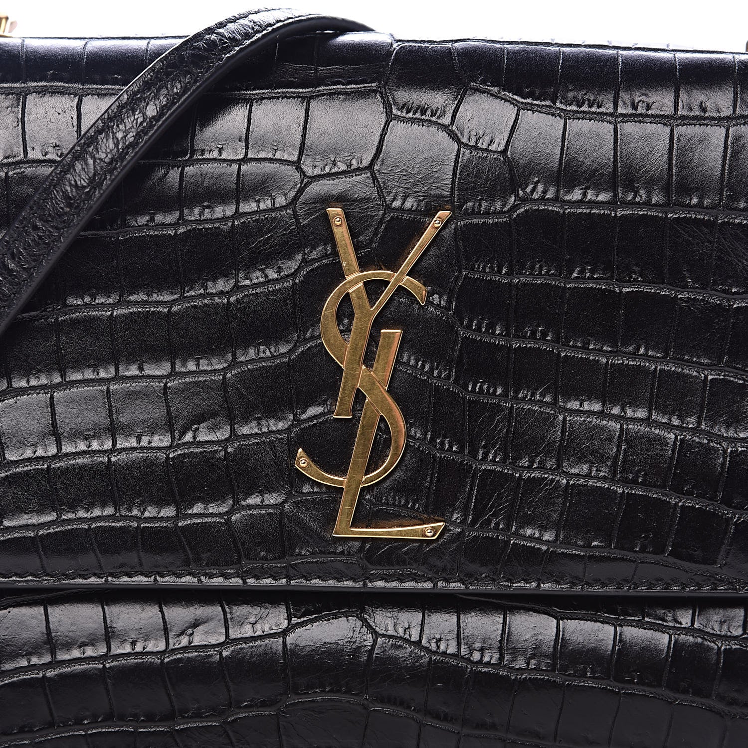 Saint Laurent Calfskin Crocodile Embossed Small Monogram Sunset Black 8 of 11