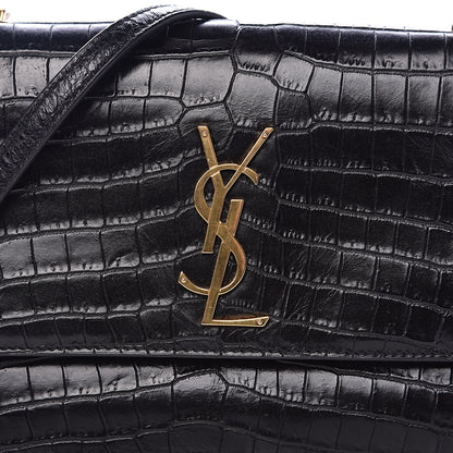 Saint Laurent Calfskin Crocodile Embossed Small Monogram Sunset Black 8 of 11