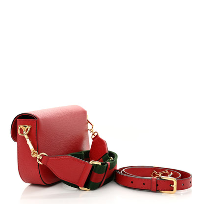 Gucci X ADIDAS Textured Dollar Calfskin Web Trefoil Mini Horsebit 1955 Shoulder Bag Hibiscus Red Off White 3 of 10