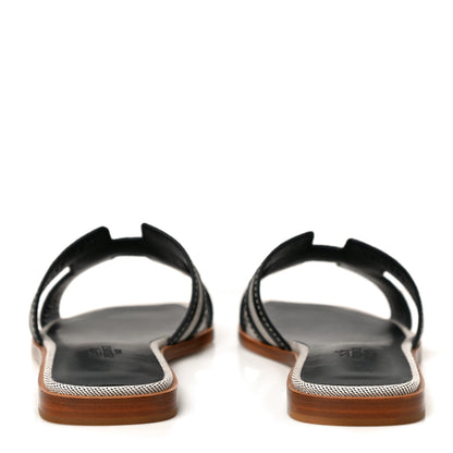 Hermes Calfskin Canvas Oran Sandals 37.5 Black 6 of 10