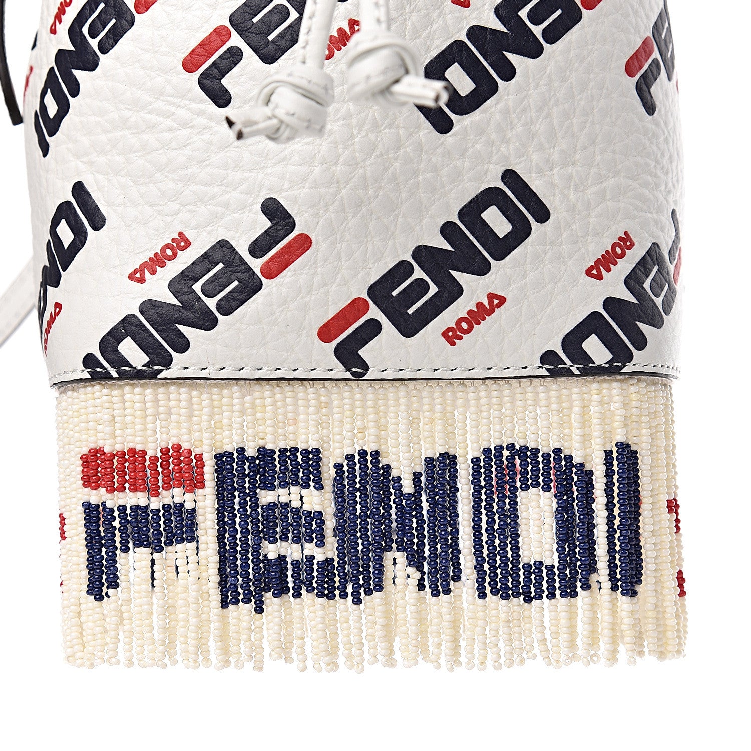 Fendi X FILA Calfskin F is Fendi Mania Fringe Mini Mon Tresor Bucket Bag White 8 of 10