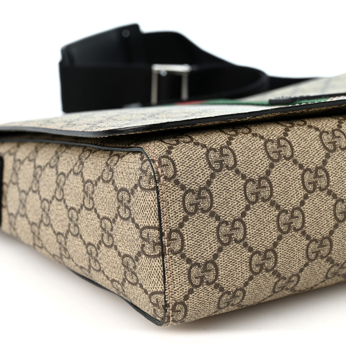 GG Supreme Monogram Web Flap Messenger Bag Black