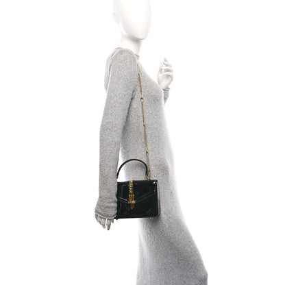 Gucci Mousse Top Patent Mini Sylvie 1969 Top Handle Bag Black 2 of 10