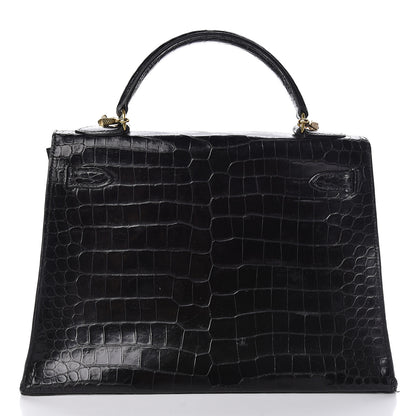 Hermes Shiny Porosus Crocodile Kelly Sellier 32 Black 4 of 28
