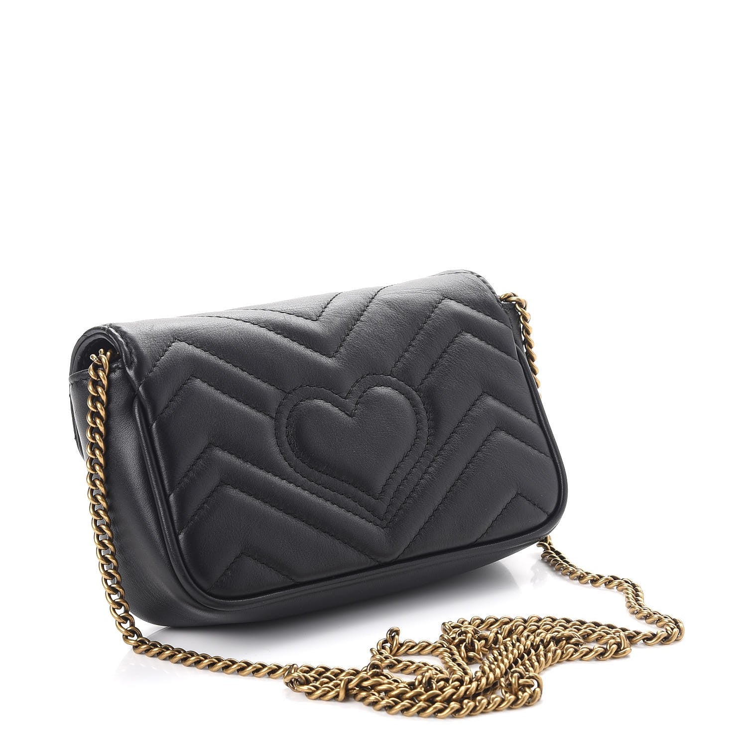 Gucci Calfskin Matelasse Super Mini GG Marmont Shoulder Bag Black 4 of 9
