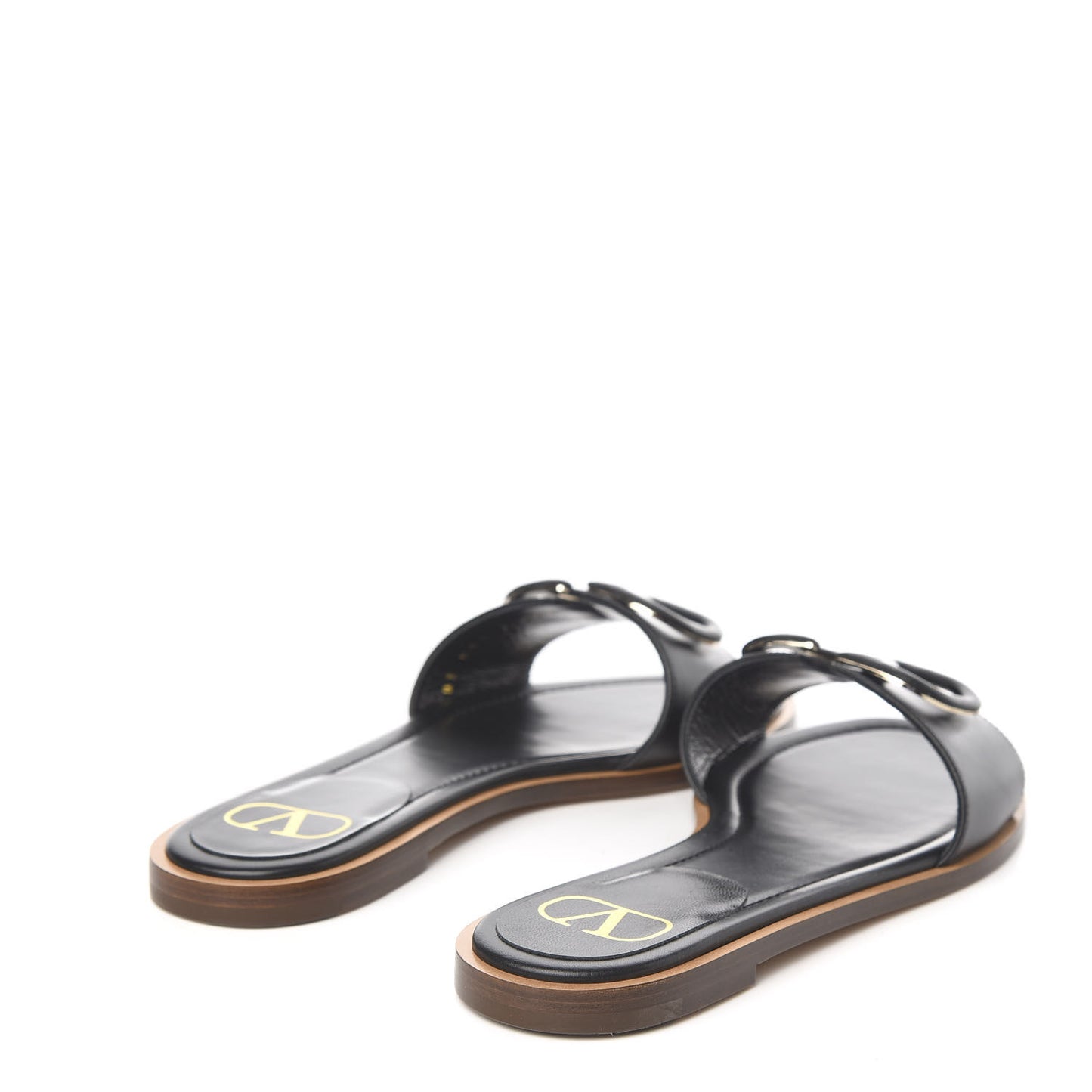 Calfskin Vlogo Flat Slide Sandals 36.5 Black