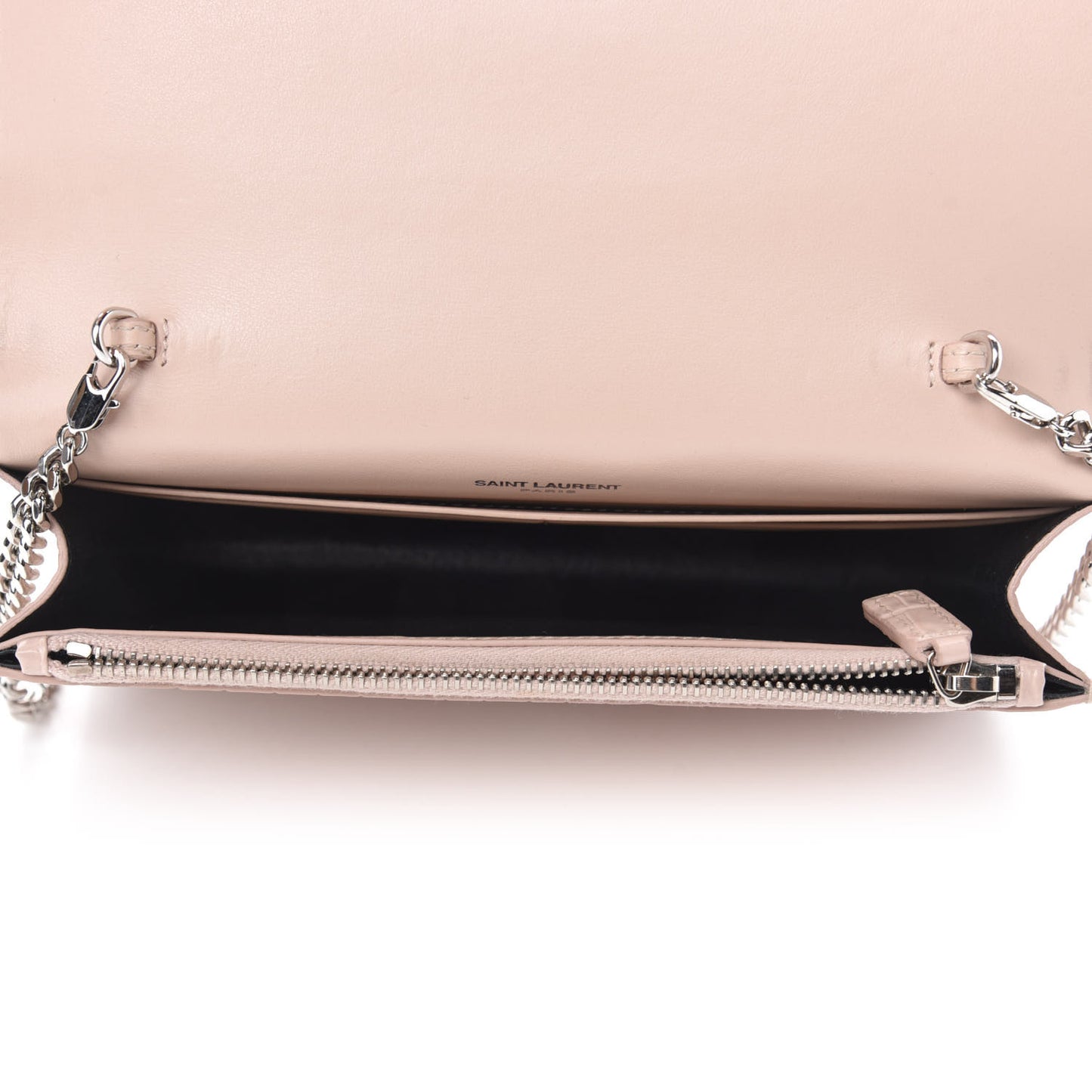 Calfskin Crocodile Embossed Kate Monogram Tassel Chain Wallet Powder Pink