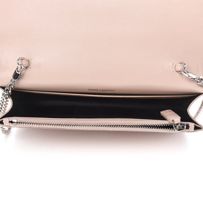 Saint Laurent Calfskin Crocodile Embossed Kate Monogram Tassel Chain Wallet Powder Pink 5 of 9