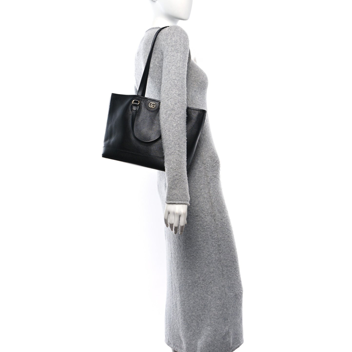 Textured Dollar Calfskin Small Ophidia Shoulder Tote Bag Black