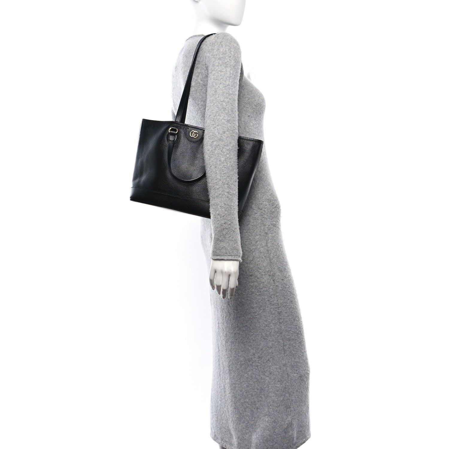Gucci Textured Dollar Calfskin Small Ophidia Shoulder Tote Bag Black 2 of 10