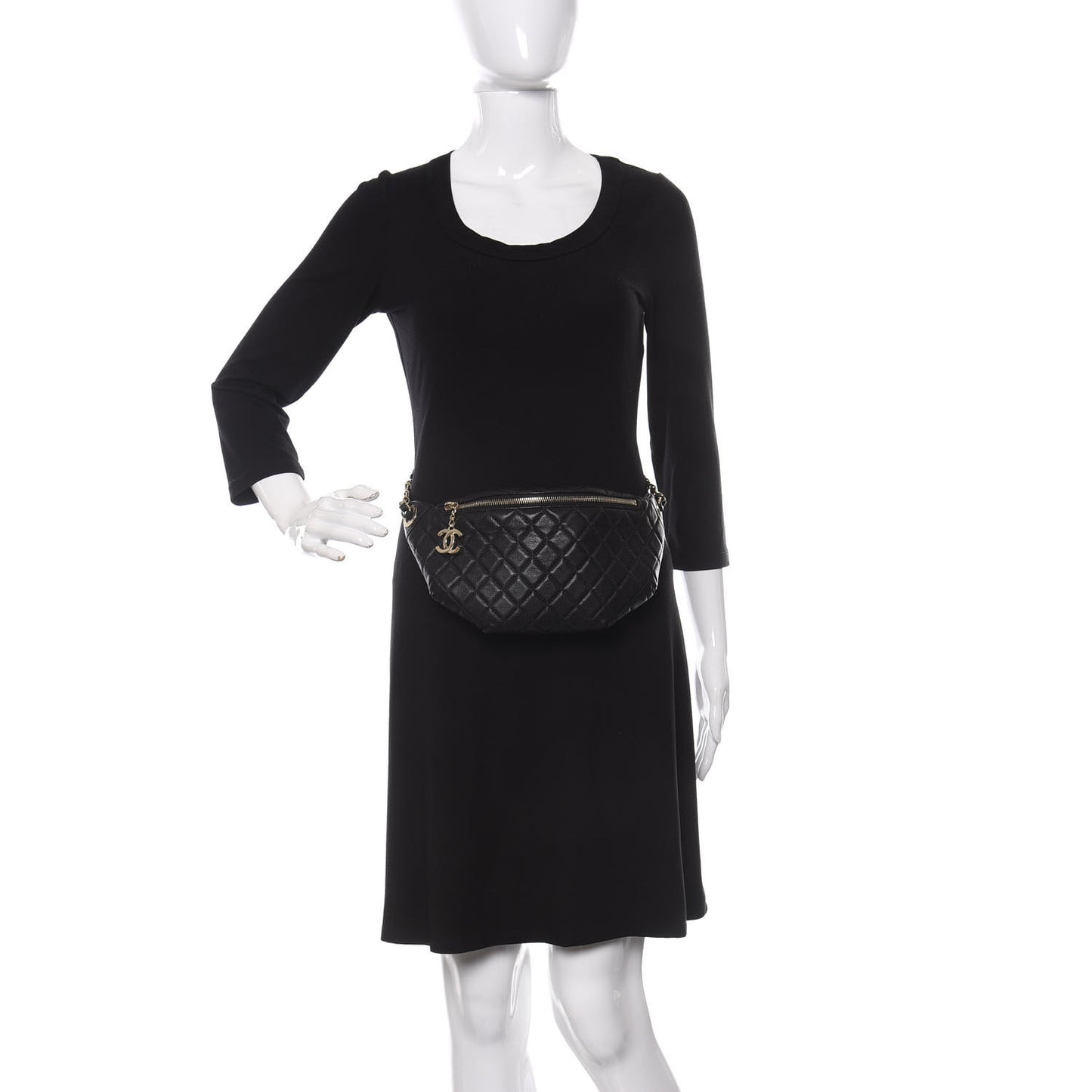 Calfskin Quilted Banane Waist Bag Fanny Pack Black