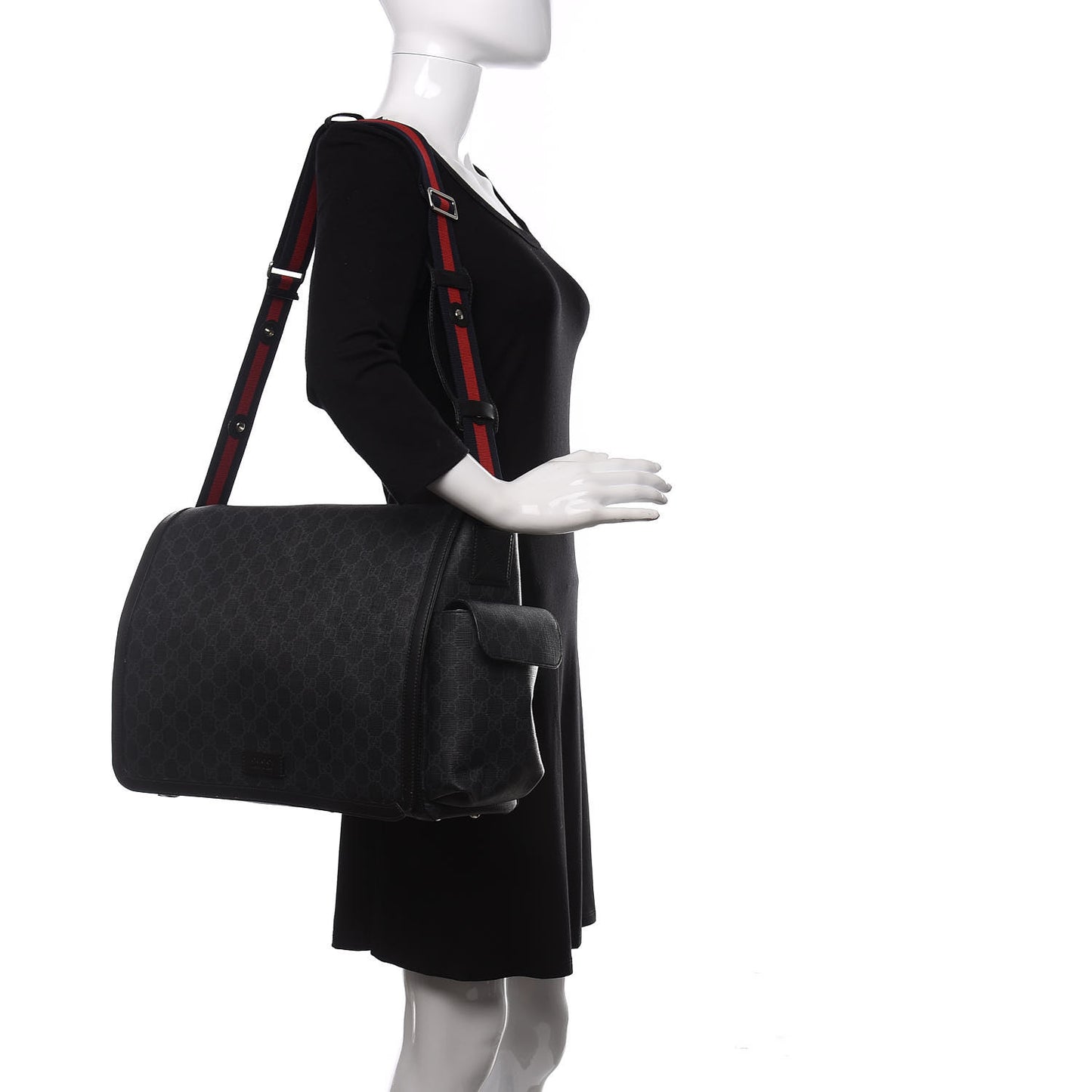 GG Supreme Monogram Web Messenger Diaper Bag Black Grey