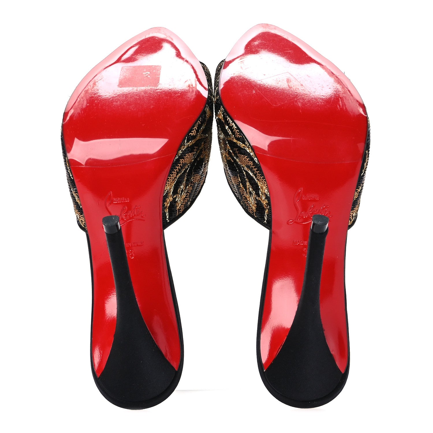 Christian Louboutin Satin Sequin Miss Z Ocelot 100 Mule 38 Black Multicolor 6 of 9