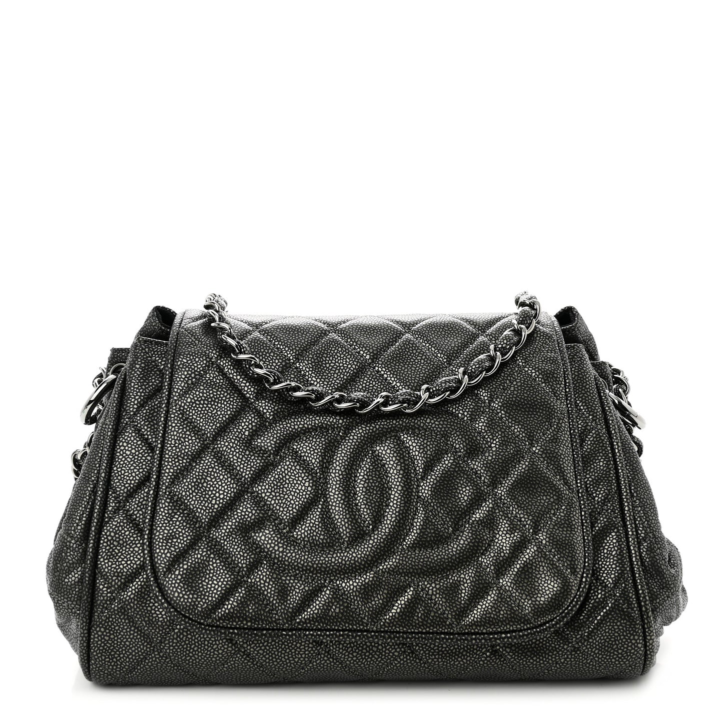 Metallic Caviar Quilted Timeless Accordion Flap Dark Silver
