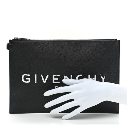 Givenchy Textured Coated Canvas Iconic Prints Flat Medium Clutch Bag Black 2 of 7