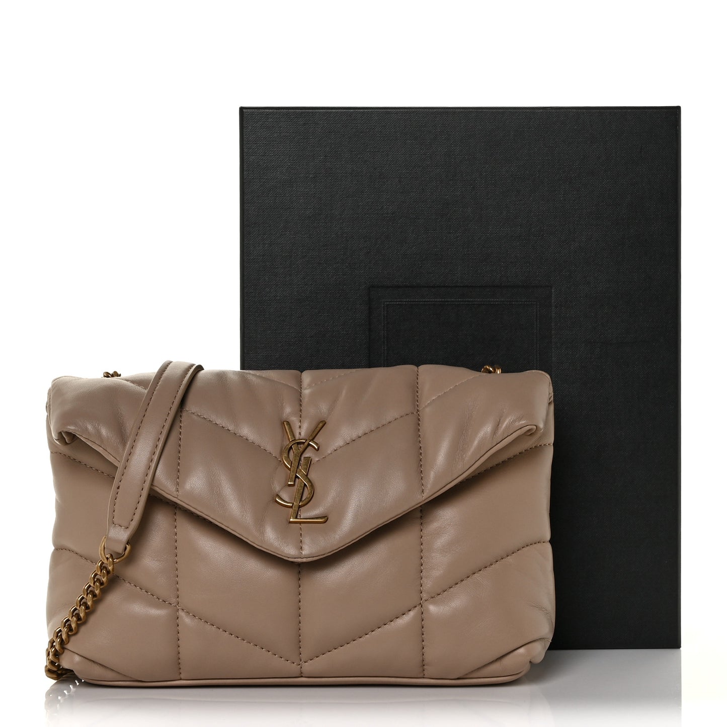 Lambskin Quilted Toy Loulou Puffer Monogram Chain Satchel Dark Beige