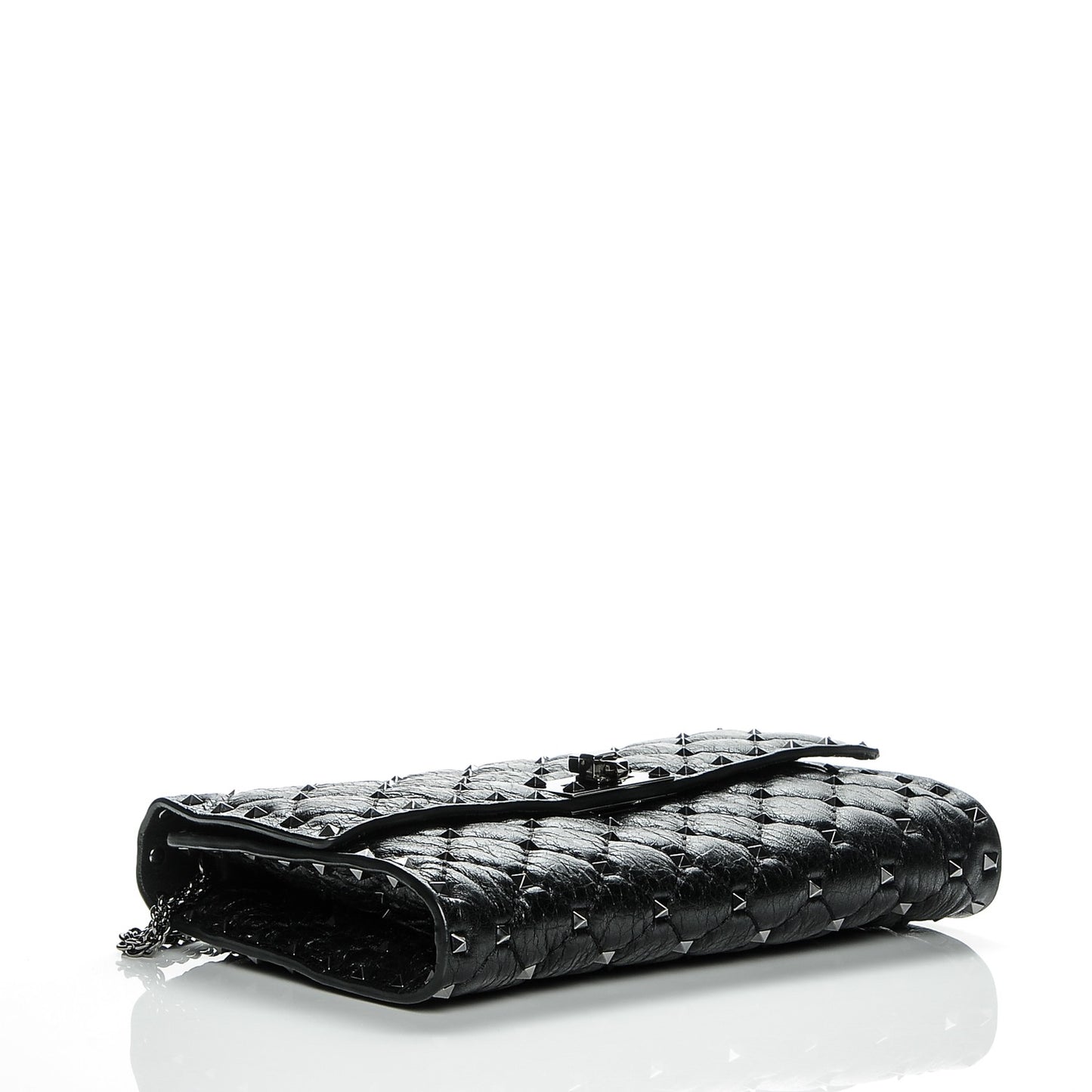 Lambskin Rockstud Spike Wallet on Chain Black