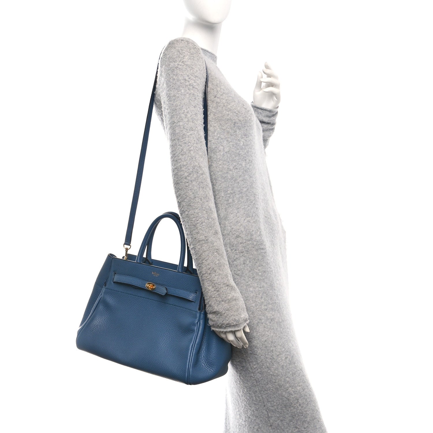 Mulberry Classic Grain Calfskin Belted Bayswater Tote Blue 2 of 9
