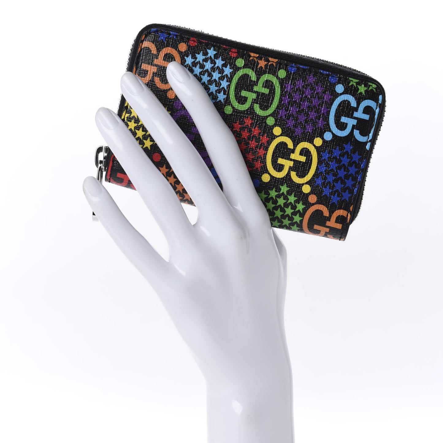 GG Supreme Monogram Psychedelic Zip Around Card Case Wallet Black