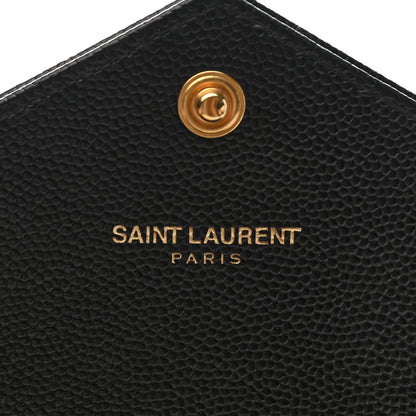 Saint Laurent Grain De Poudre Matelasse Chevron Monogram Flap Wallet Black 6 of 9