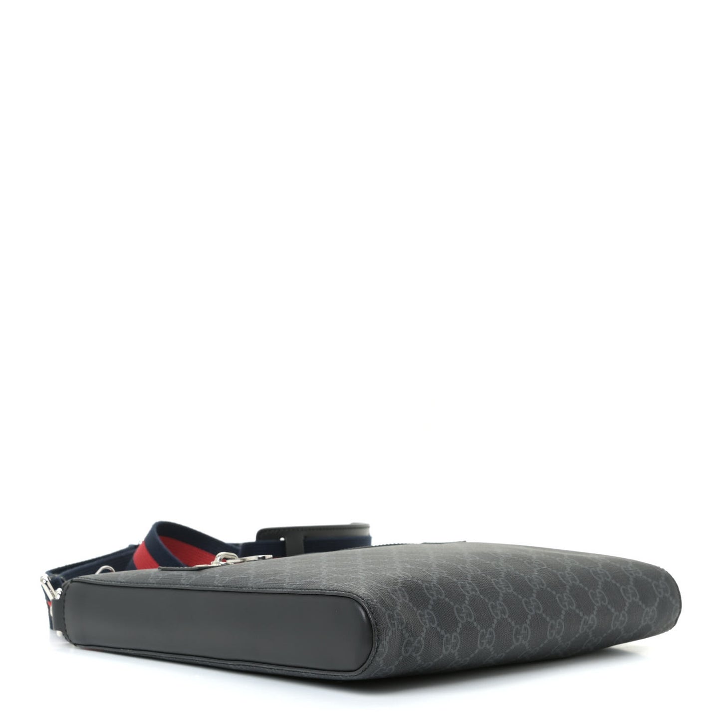 GG Supreme Monogram Appia Calfskin Web Flat Messenger Bag Black Grey