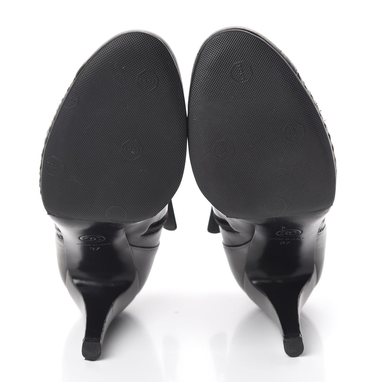 Perforated Lambskin CC Ankle Boots 37 Grey Black