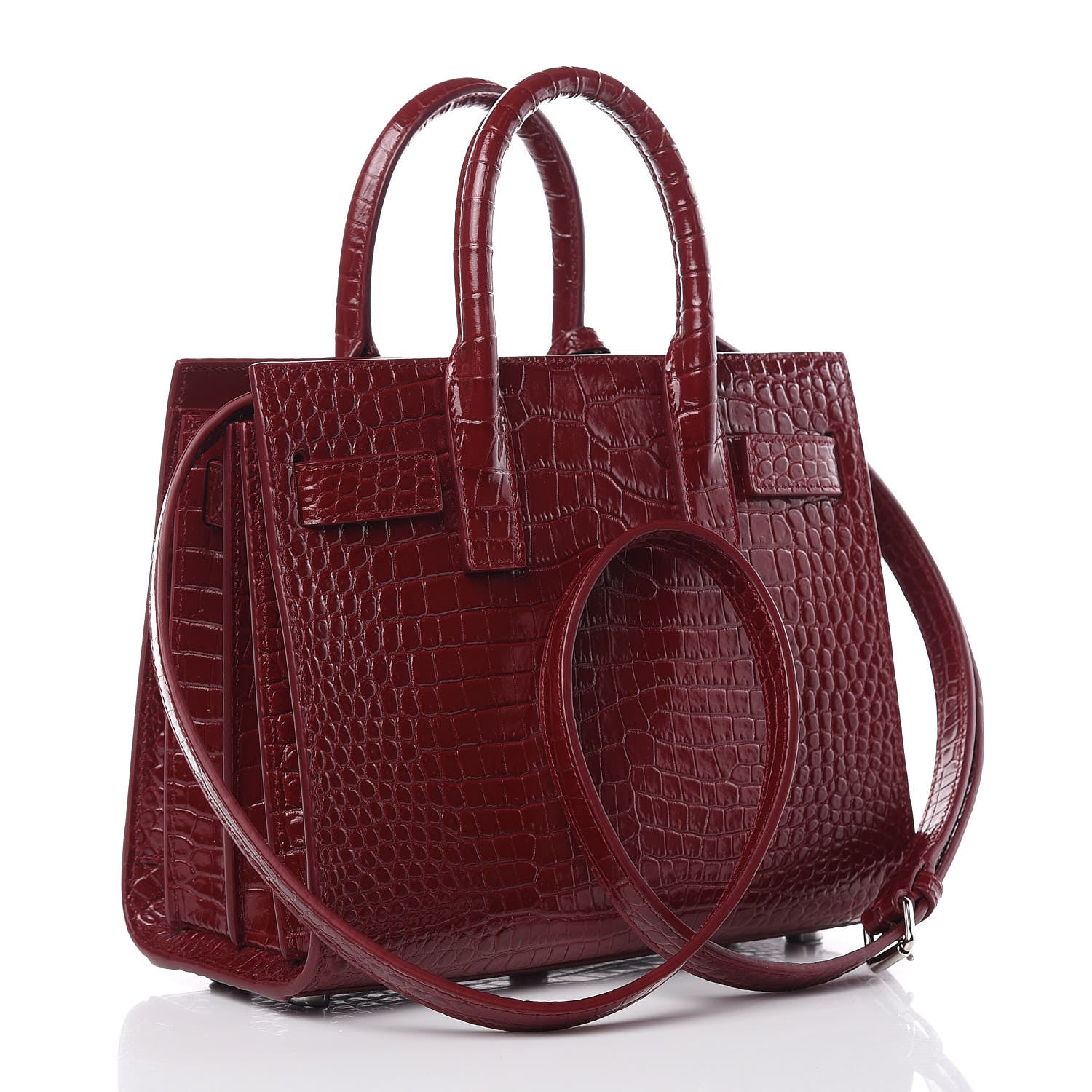 Saint Laurent Calfskin Crocodile Embossed Nano Sac De Jour Dark Red 3 of 10