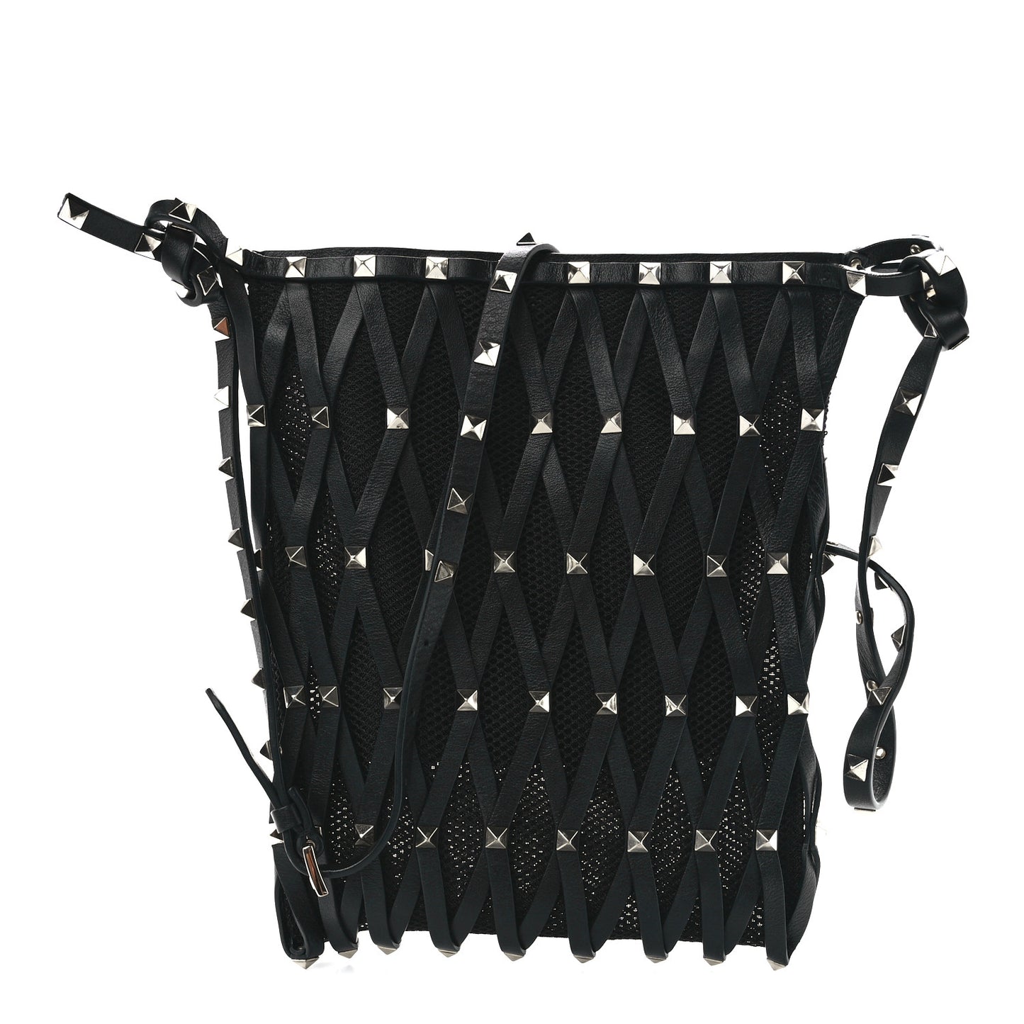 Vitello Rockstud Lattice Mesh Mini Crossbody Black
